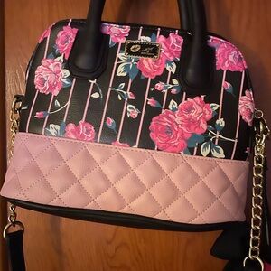 Luv Betsey Johnson Pink Floral Quilted Dome Satchel with Black Base